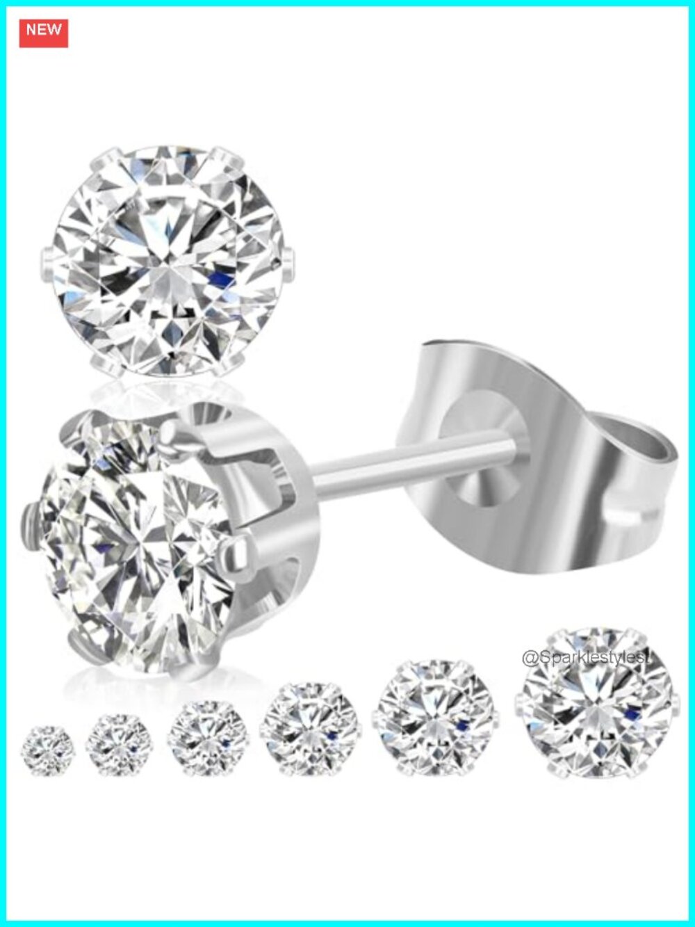 6 Pairs Stud Earrings Stainless Steel 316L Hypoallergenic Set
